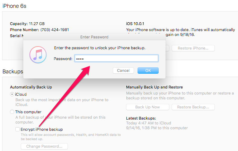 enter password to unlock your iphone backup 2017